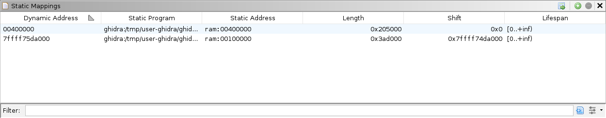 Static mappings window after launch